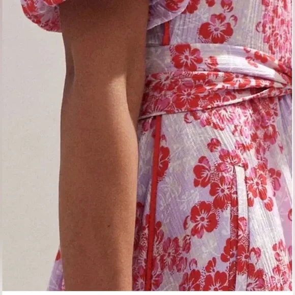 ME+EM 2 Layered Violets Print Midi Dress EUC Belt Lined Floral Fit Flare - Picture 4 of 16